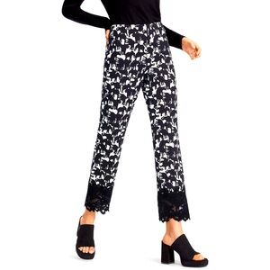 Marc Cain Festival Black and White Patterned Cropped Pants With Lace